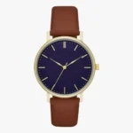 Mens Classic Analog Watch-Brown Leather Strap With Gold Dial