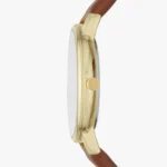 Mens Classic Analog Watch-Brown Leather Strap With Gold Dial - Image 2