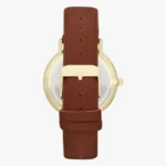 Mens Classic Analog Watch-Brown Leather Strap With Gold Dial - Image 4