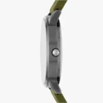 Mens Analog Watch-Green Leather Strap With Silver Dial - Image 2