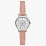 Womens Analog Watch-Pink Leather Strap With Silver Dial